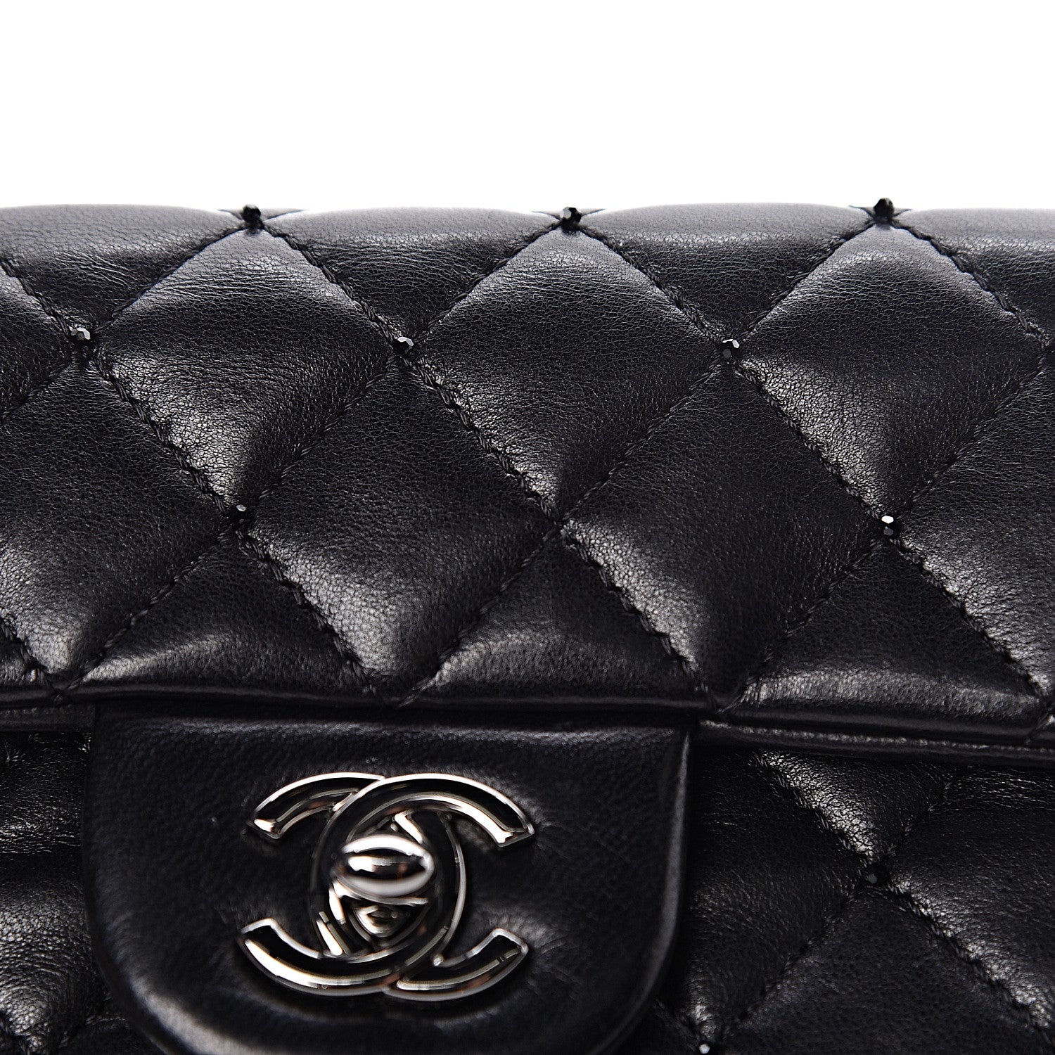 Chanel Lambskin Beaded Quilted Extra Mini Square Flap Black 11 of 15