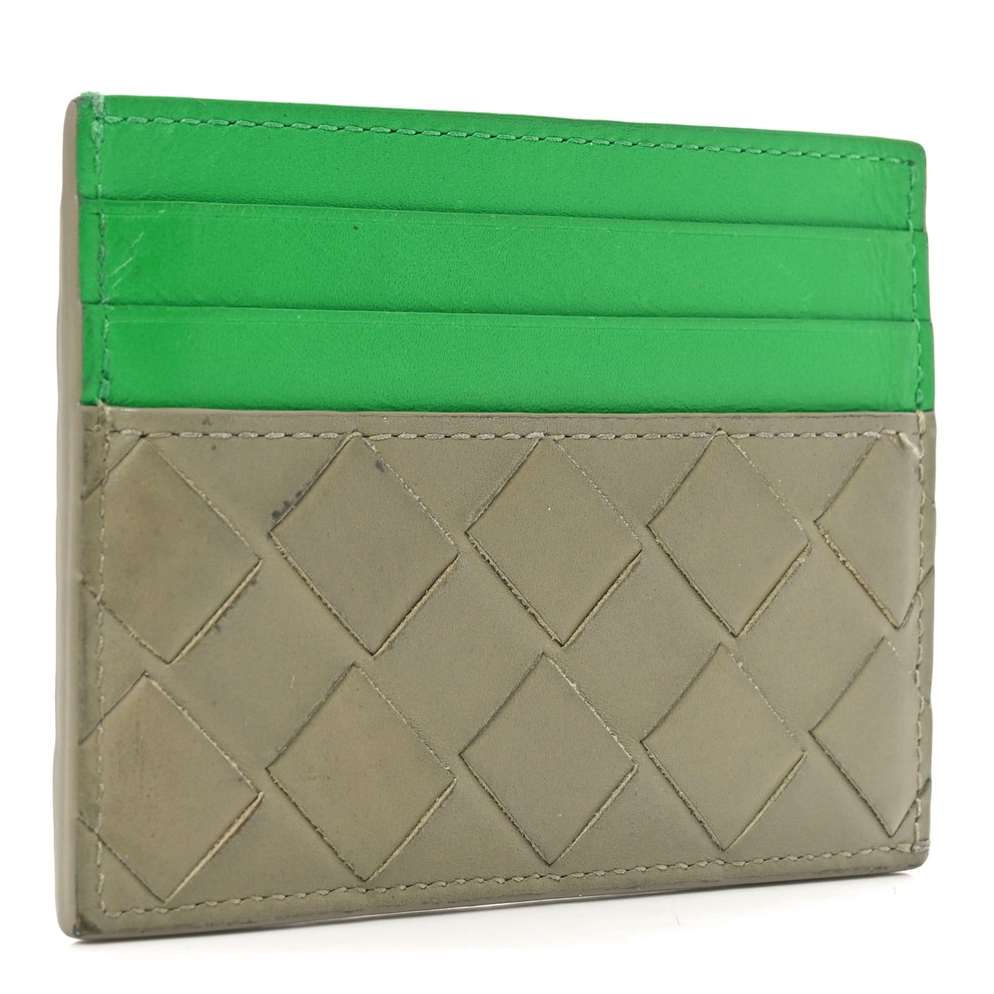 Nappa Intrecciato Card Holder Taupe Avocado