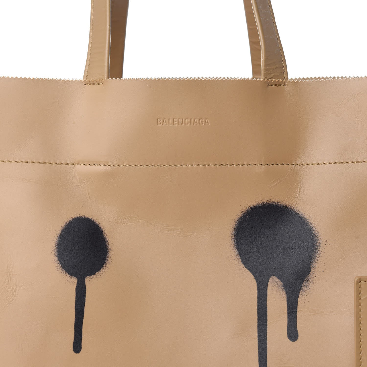 Balenciaga Calfskin Printed Happy Sad Medium Market Shopper Tote Light Brown 15 of 15