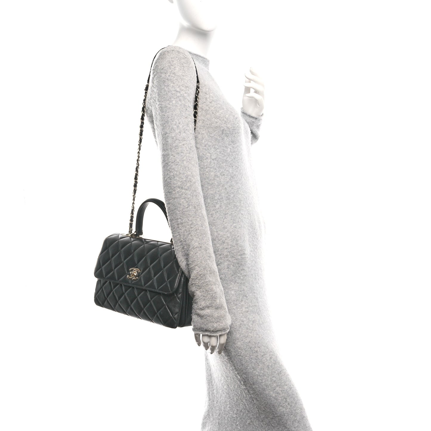 Lambskin Quilted Medium Trendy CC Flap Dual Handle Bag Black