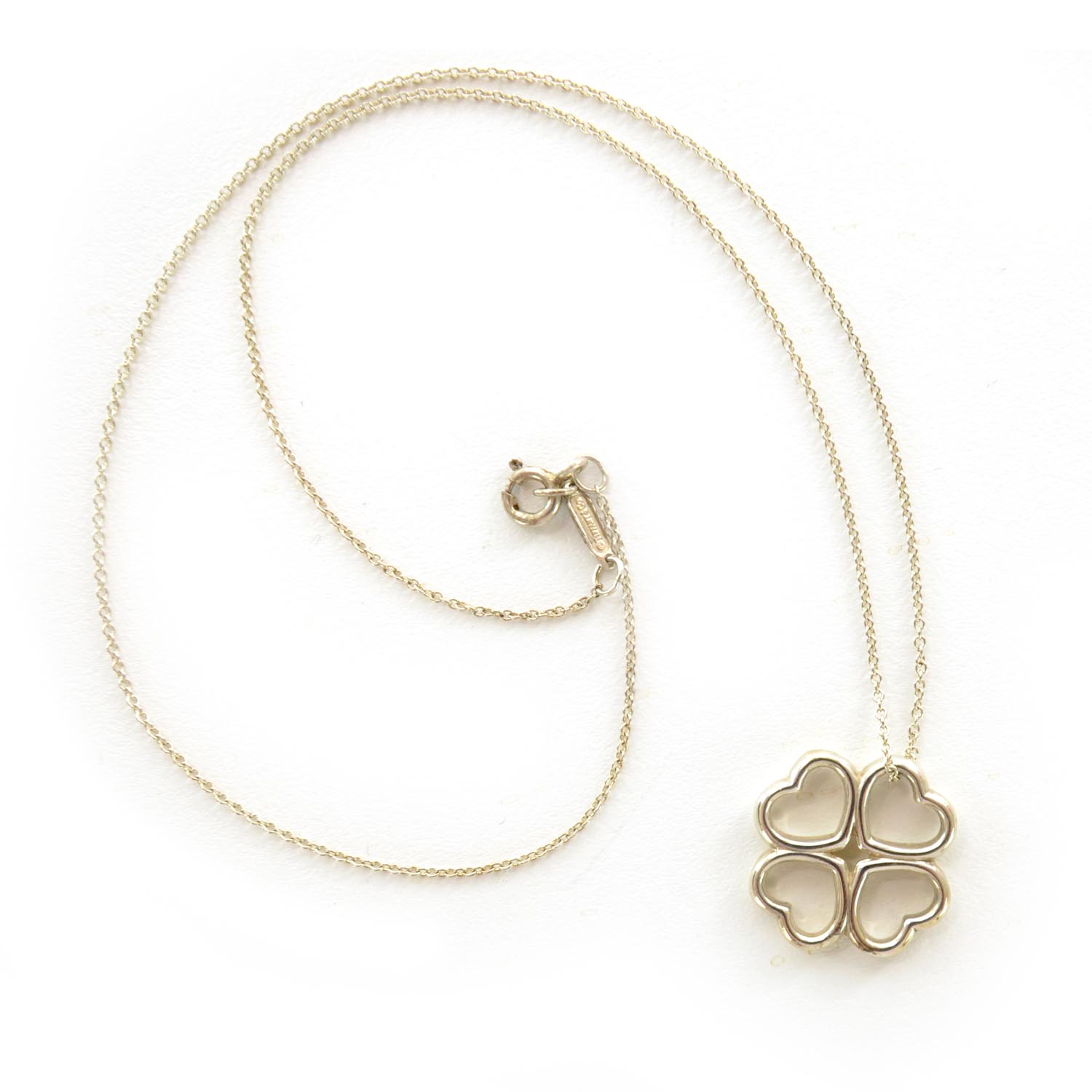 Tiffany Sterling Silver Four Heart Clover Pendant Necklace 1 of 5