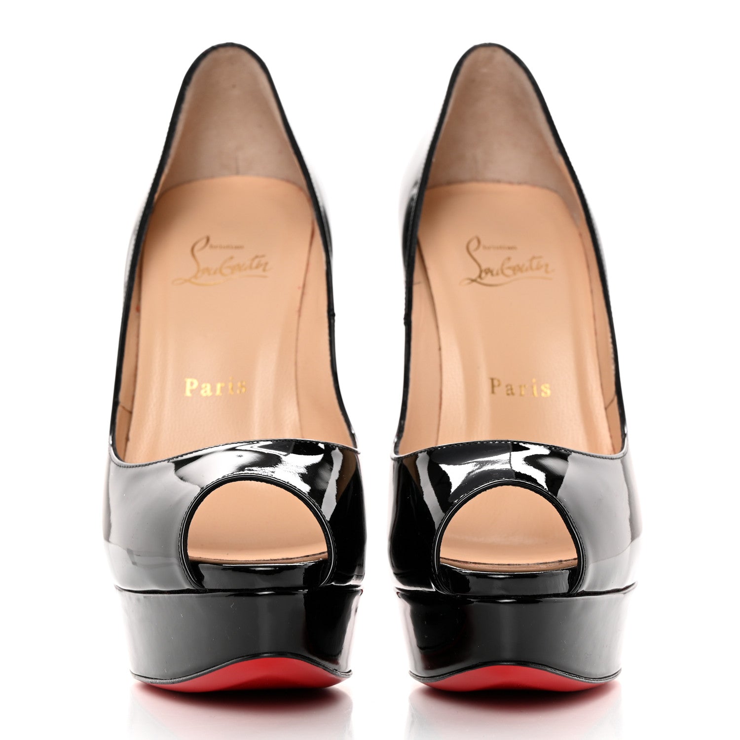 Christian Louboutin Patent Lady Peep 150 Pumps 38 Black 1378626