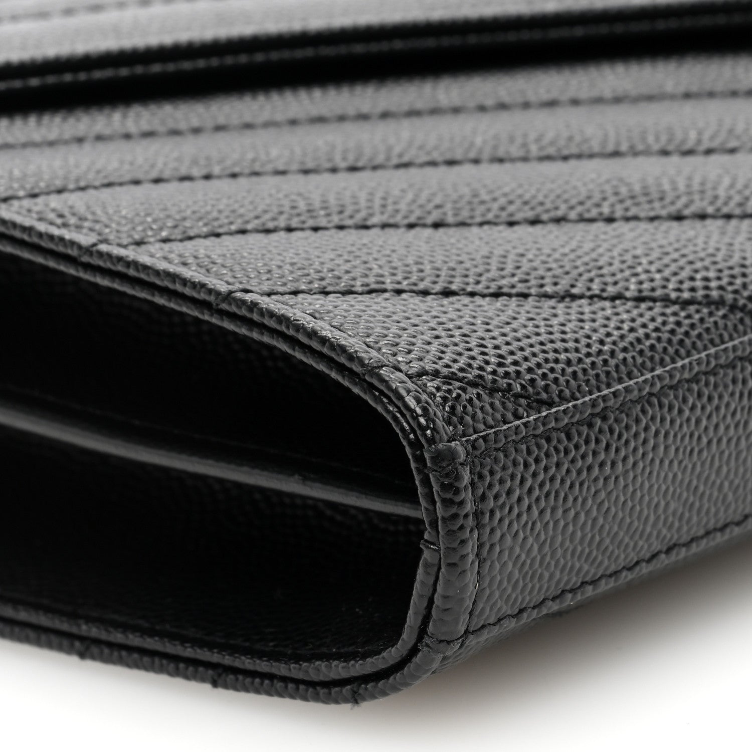 Saint Laurent Grain De Poudre Matelasse Chevron Monogram Chain Wallet Black 8 of 9