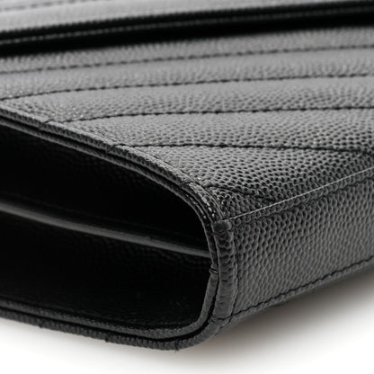 Saint Laurent Grain De Poudre Matelasse Chevron Monogram Chain Wallet Black 8 of 9