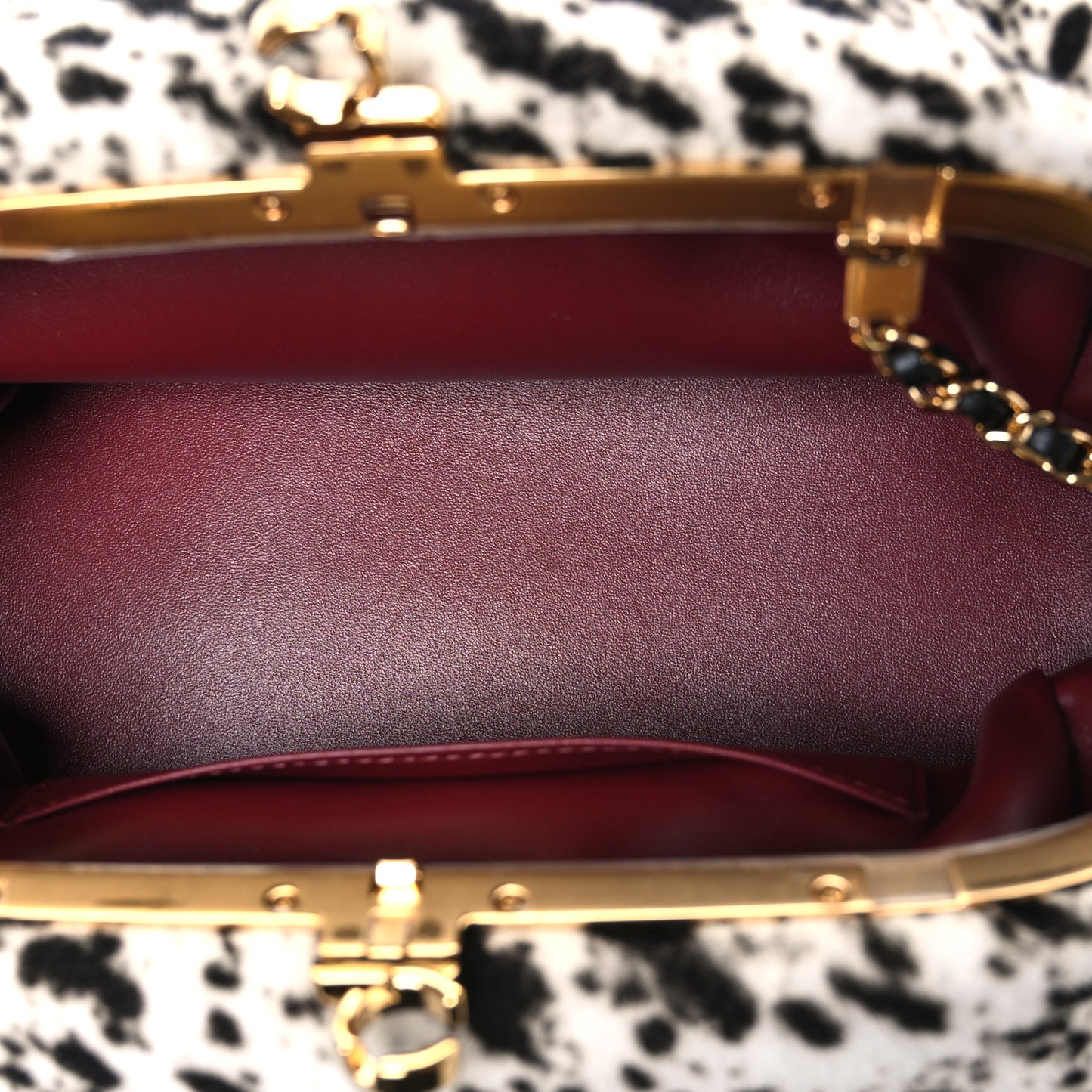 Lambskin Pony Hair Printed Clutch With Chain Black White