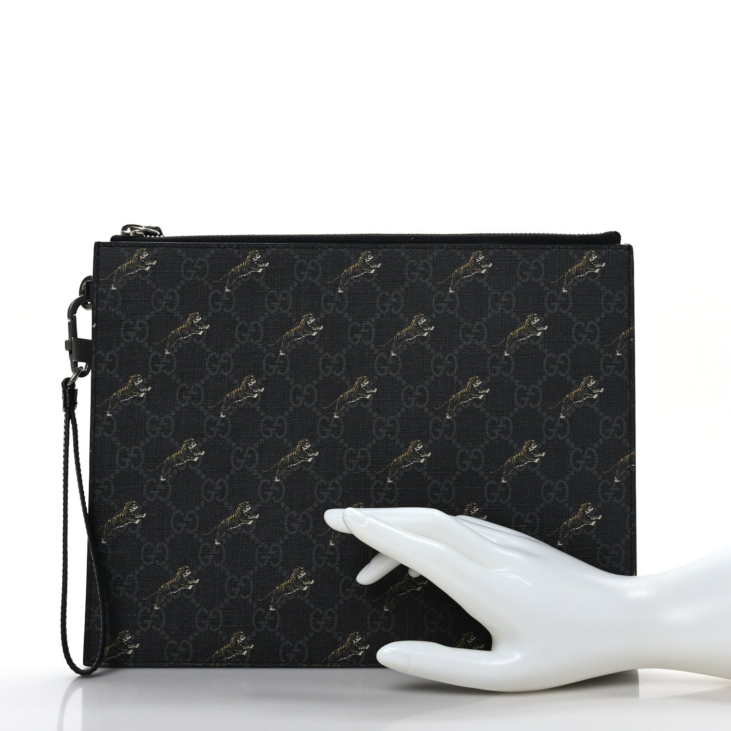 Gucci GG Supreme Monogram Tigers Zip Wristlet Pouch Black 2 of 6