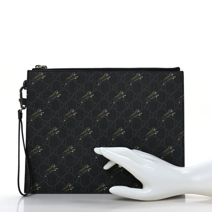 Gucci GG Supreme Monogram Tigers Zip Wristlet Pouch Black 2 of 6