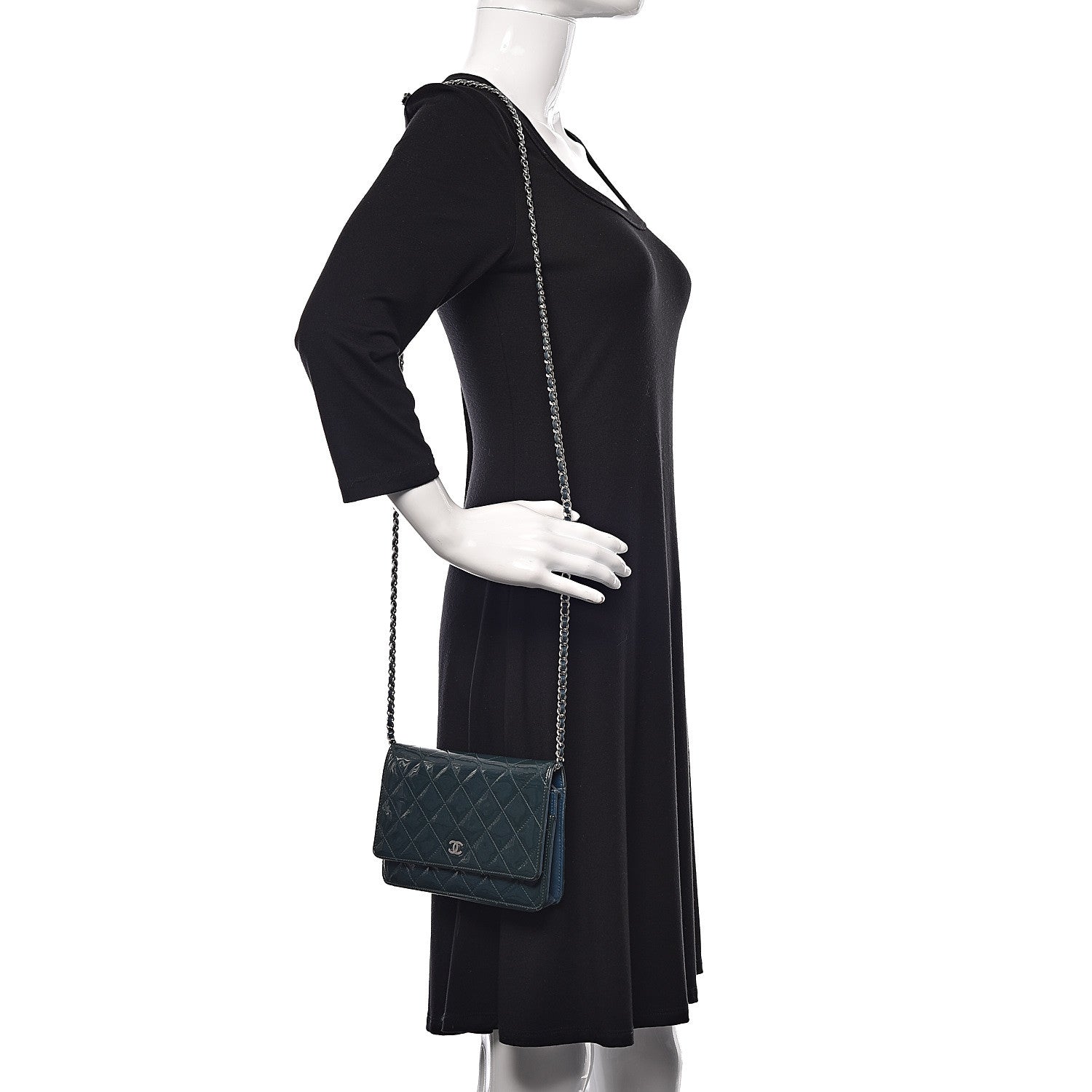 Chanel Patent Quilted Wallet On Chain WOC Blue 2 of 11