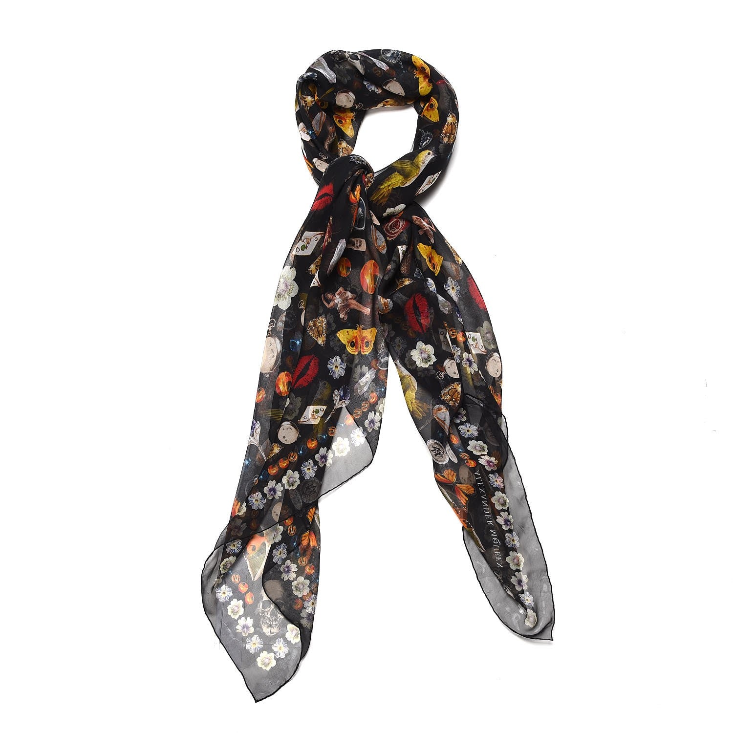Alexander McQueen Silk Chiffon Obsessions Scarf Black Multi 1 of 4