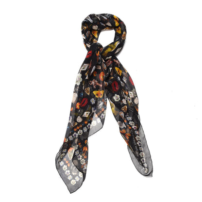Alexander McQueen Silk Chiffon Obsessions Scarf Black Multi 1 of 4