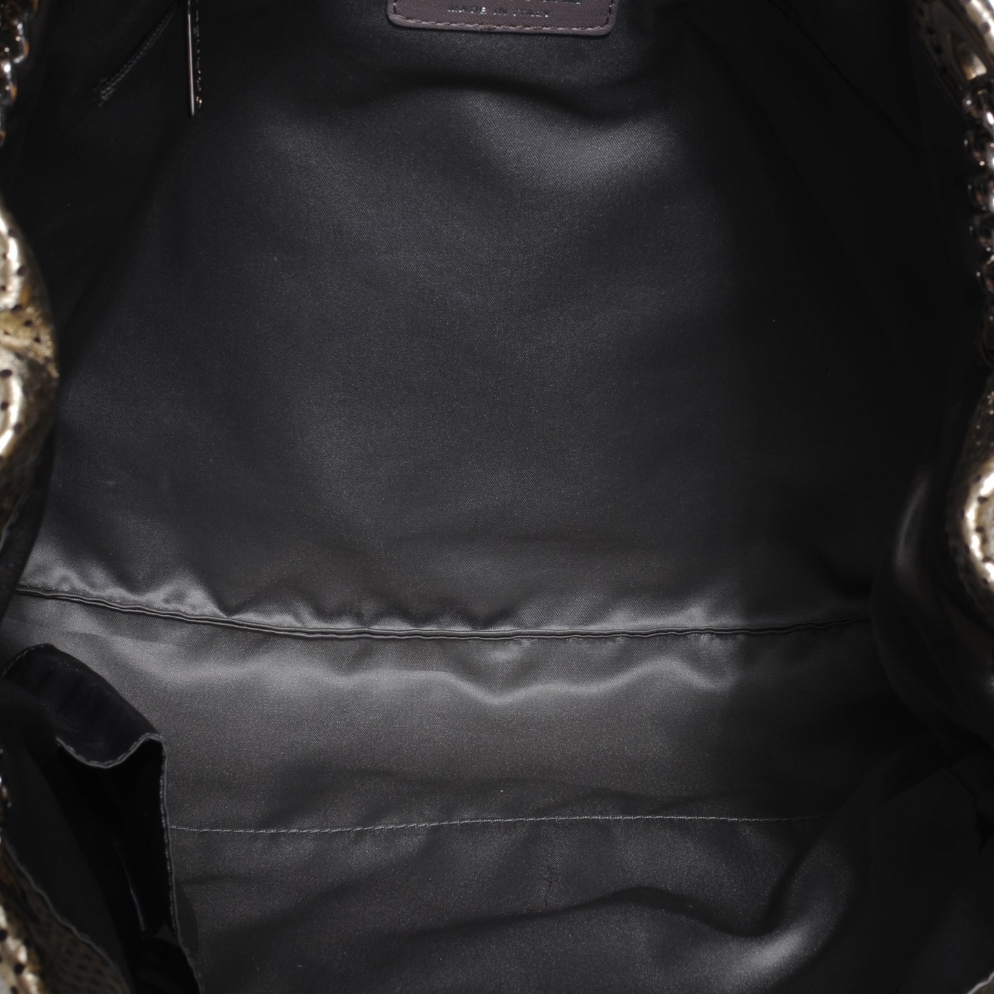 Metallic Crackled Calfskin Perforated Drill Shoulder Bag Gold