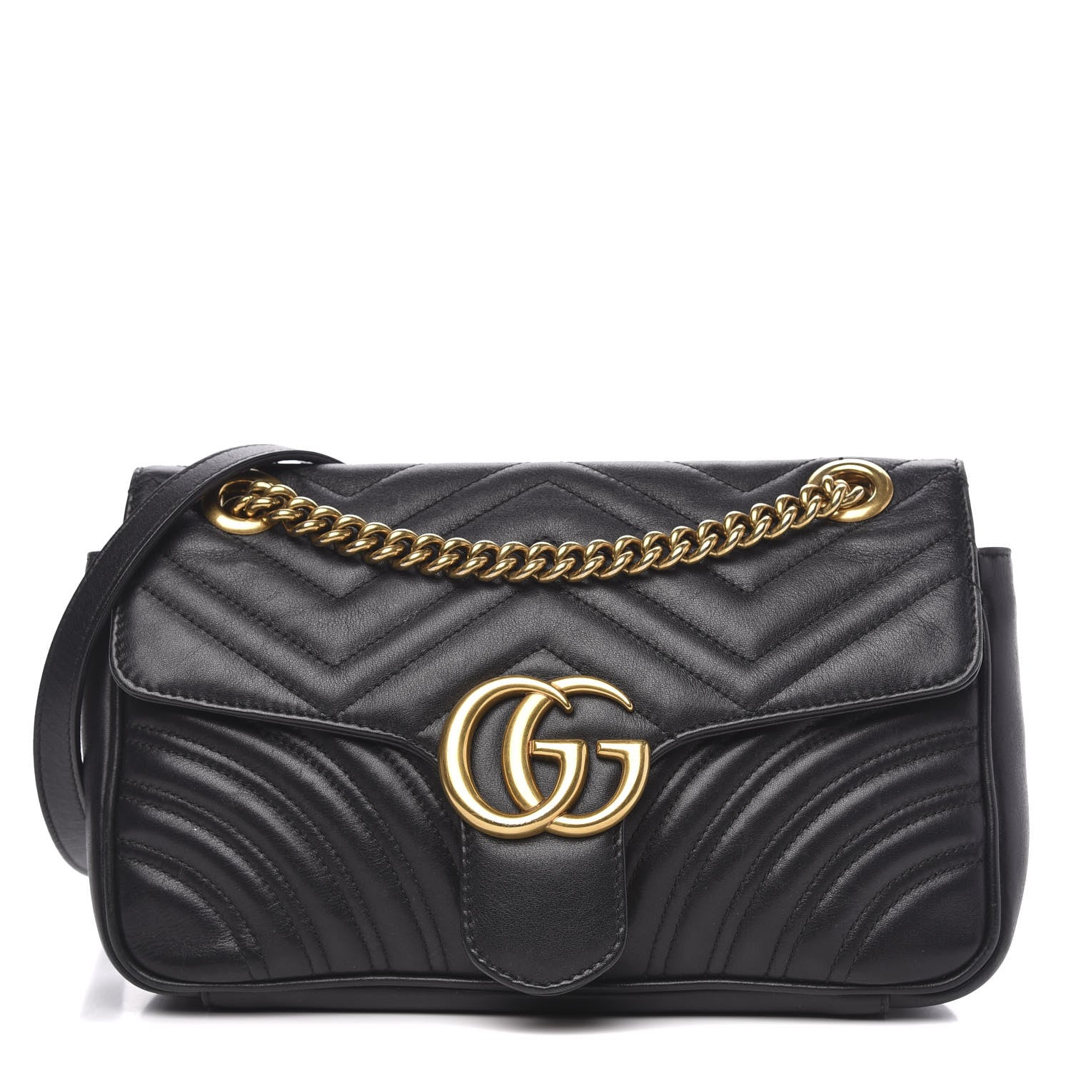 Gucci Calfskin Matelasse Small GG Marmont Shoulder Bag Black 1 of 15