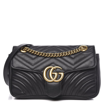 Gucci Calfskin Matelasse Small GG Marmont Shoulder Bag Black 1 of 15