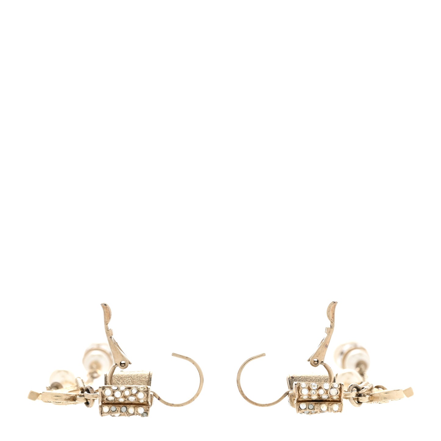Crystal Pearl Bow Drop Earrings Gold