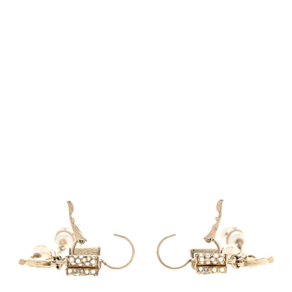 Chanel Crystal Pearl Bow Drop Earrings Gold 3 of 7