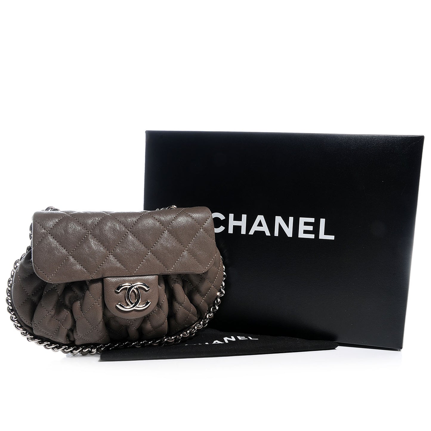 Washed Lambskin Chain Around Mini Messenger Taupe