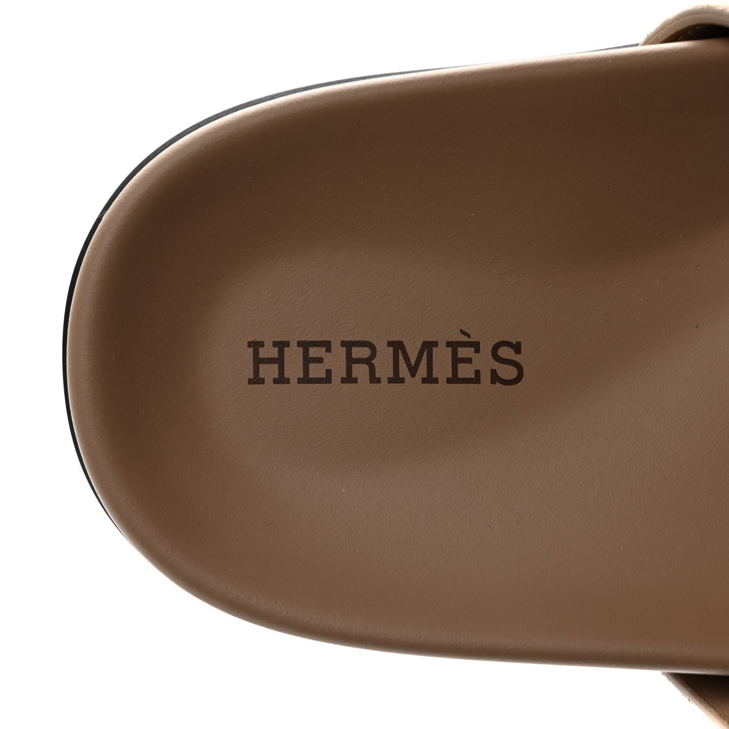 Hermes Suede Goatskin Womens Chypre Sandals 37 Beige Argile 7 of 9