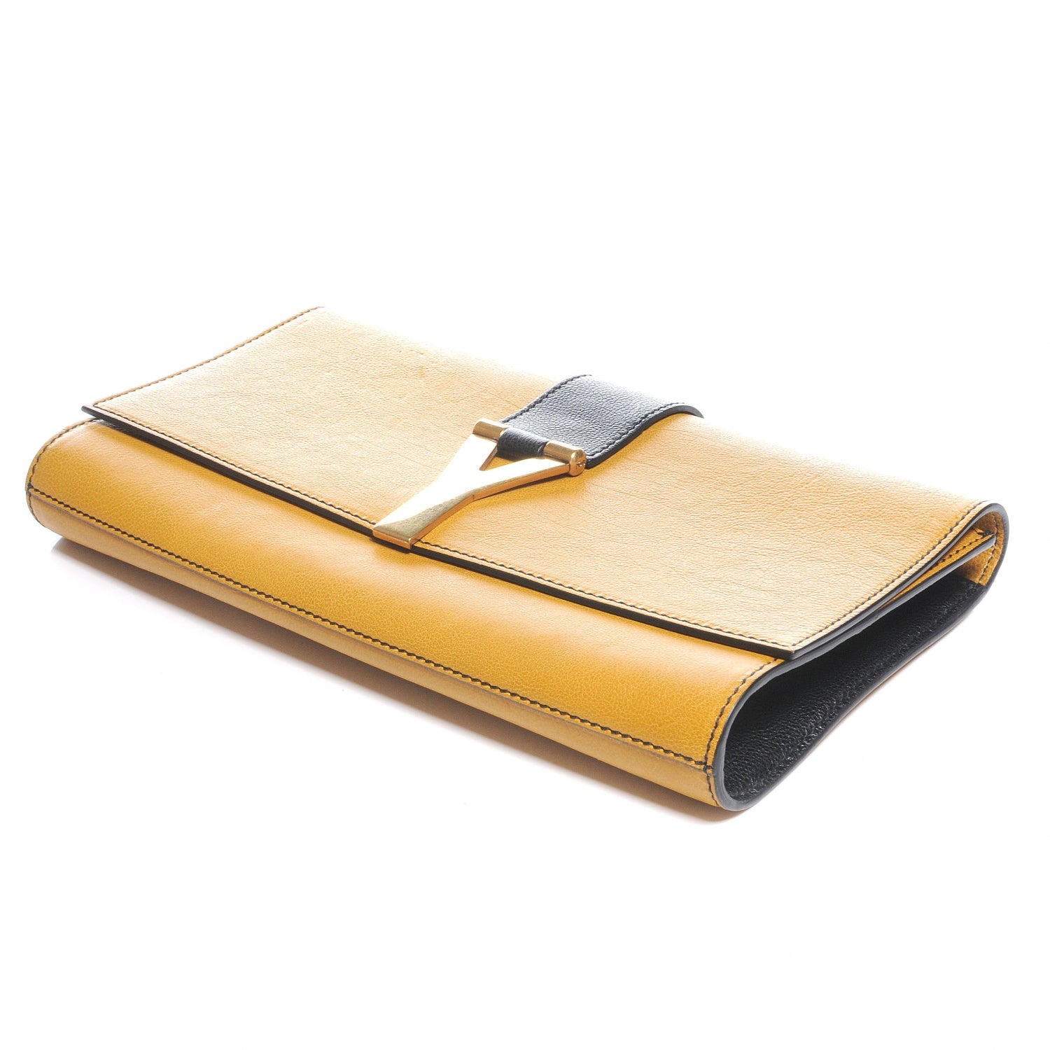 Saint Laurent Leather ChYc Bi-Color Clutch Saffron Black 4 of 7