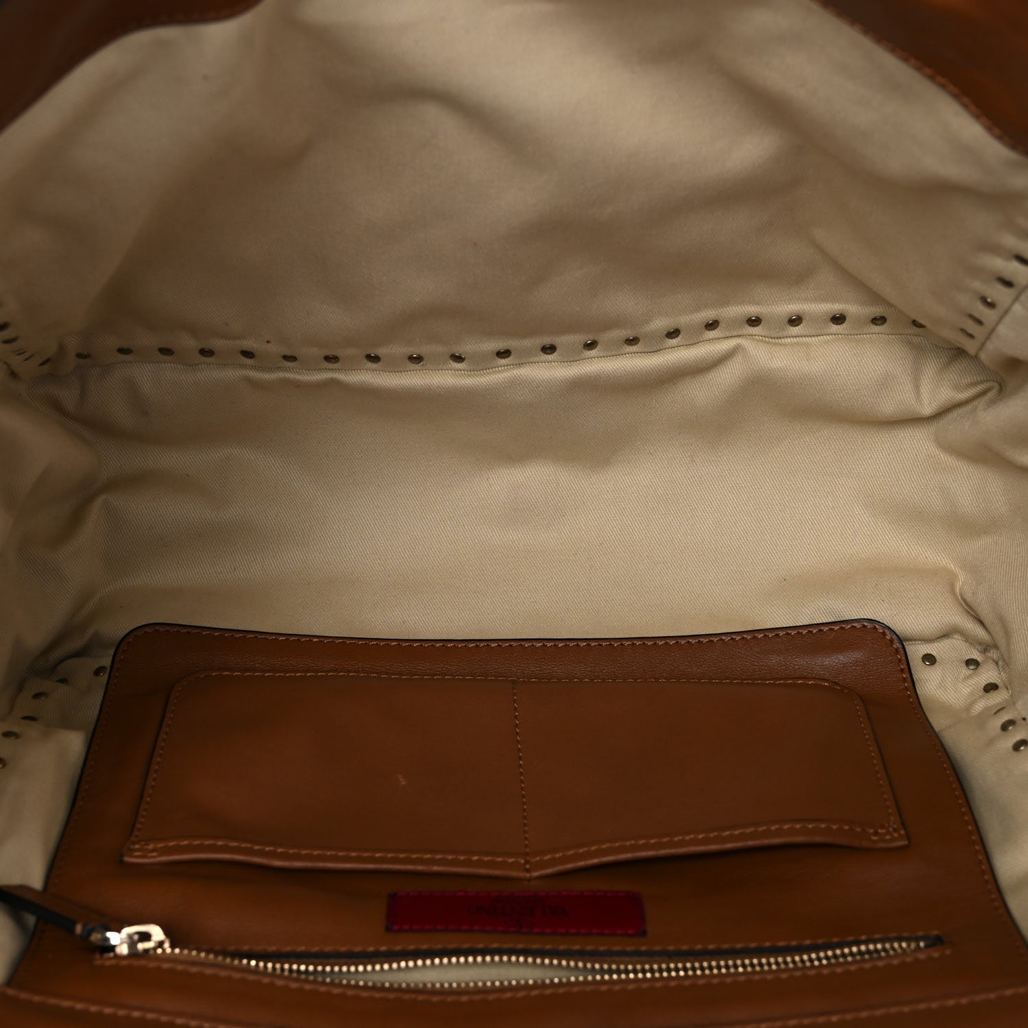 Valentino Garavani Vitello Medium Rockstud Tote Brown 6 of 18