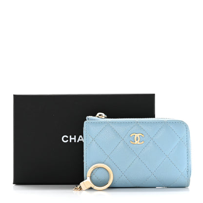 Chanel Caviar Quilted Zipped Key Holder Case Light Blue 19 of 19