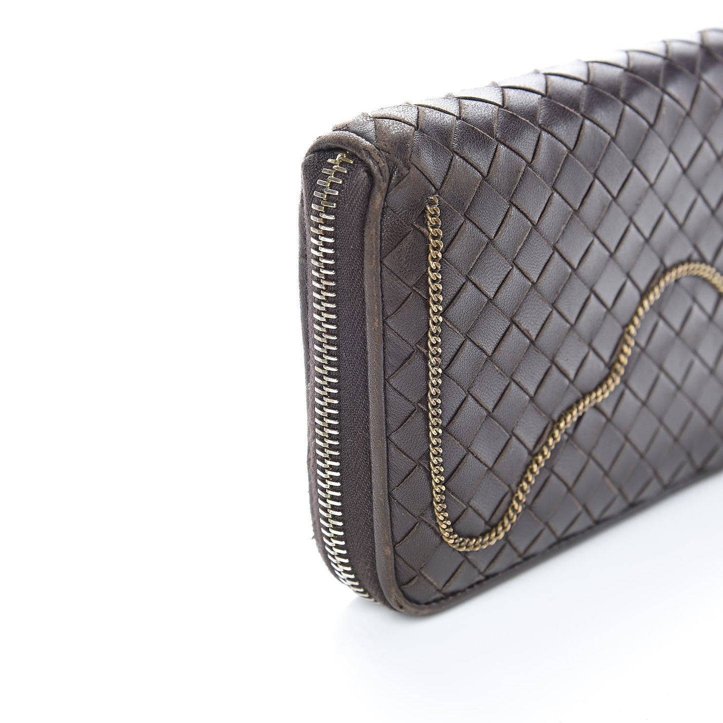 Nappa Intrecciato Zip Around Chain Wallet Ebano