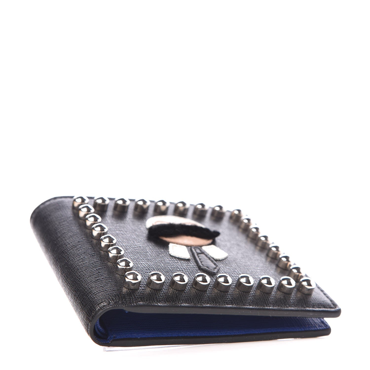 Fendi Vitello Elite Flamingo Mink Karlito Studded Bi-Fold Wallet Black White Plaster 4 of 9