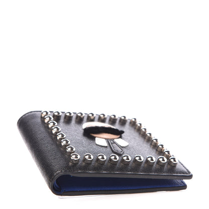 Fendi Vitello Elite Flamingo Mink Karlito Studded Bi-Fold Wallet Black White Plaster 4 of 9