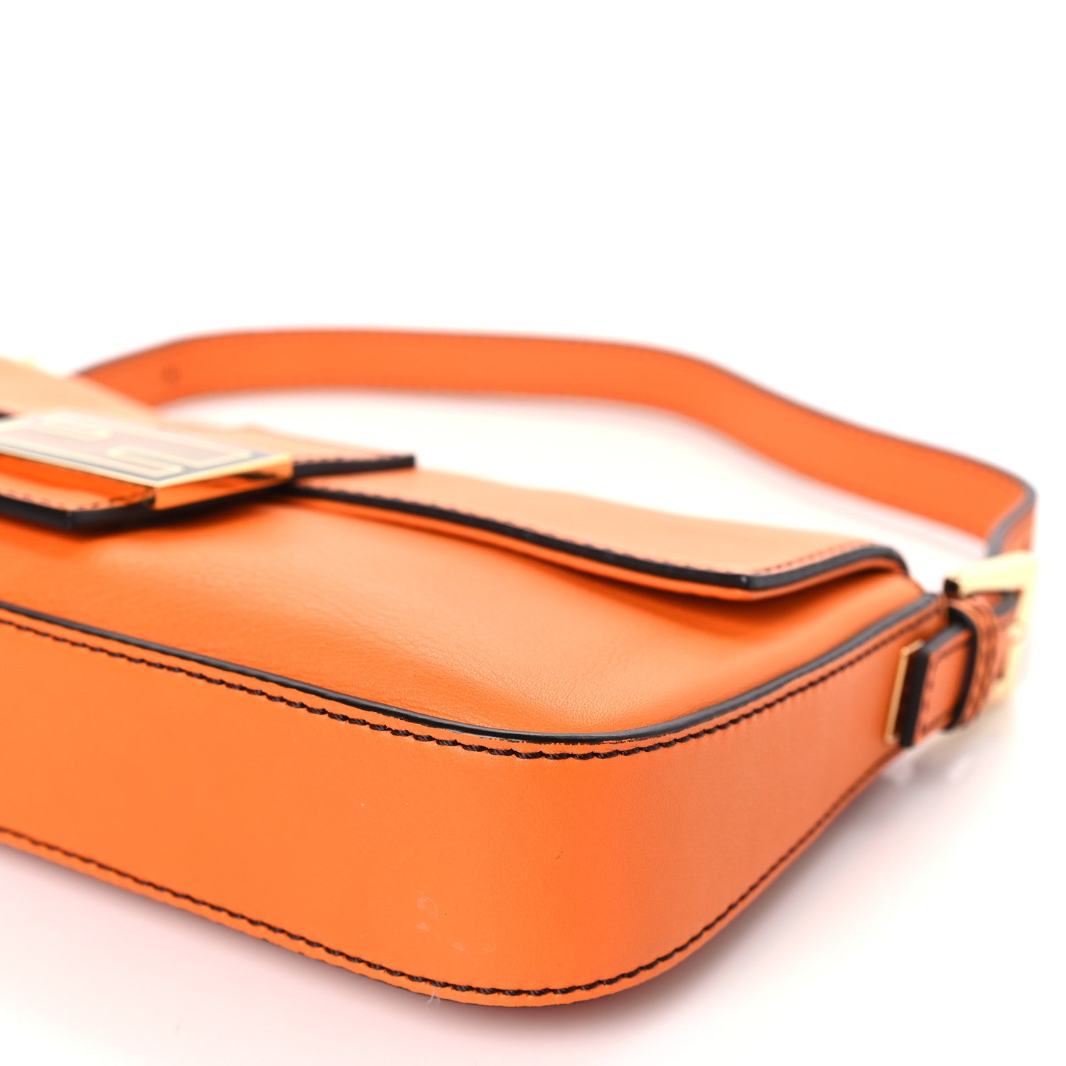Fendi Vitello Flamingo Enamel Interchangeable Strap Baguette Orange Black Tobacco 9 of 9