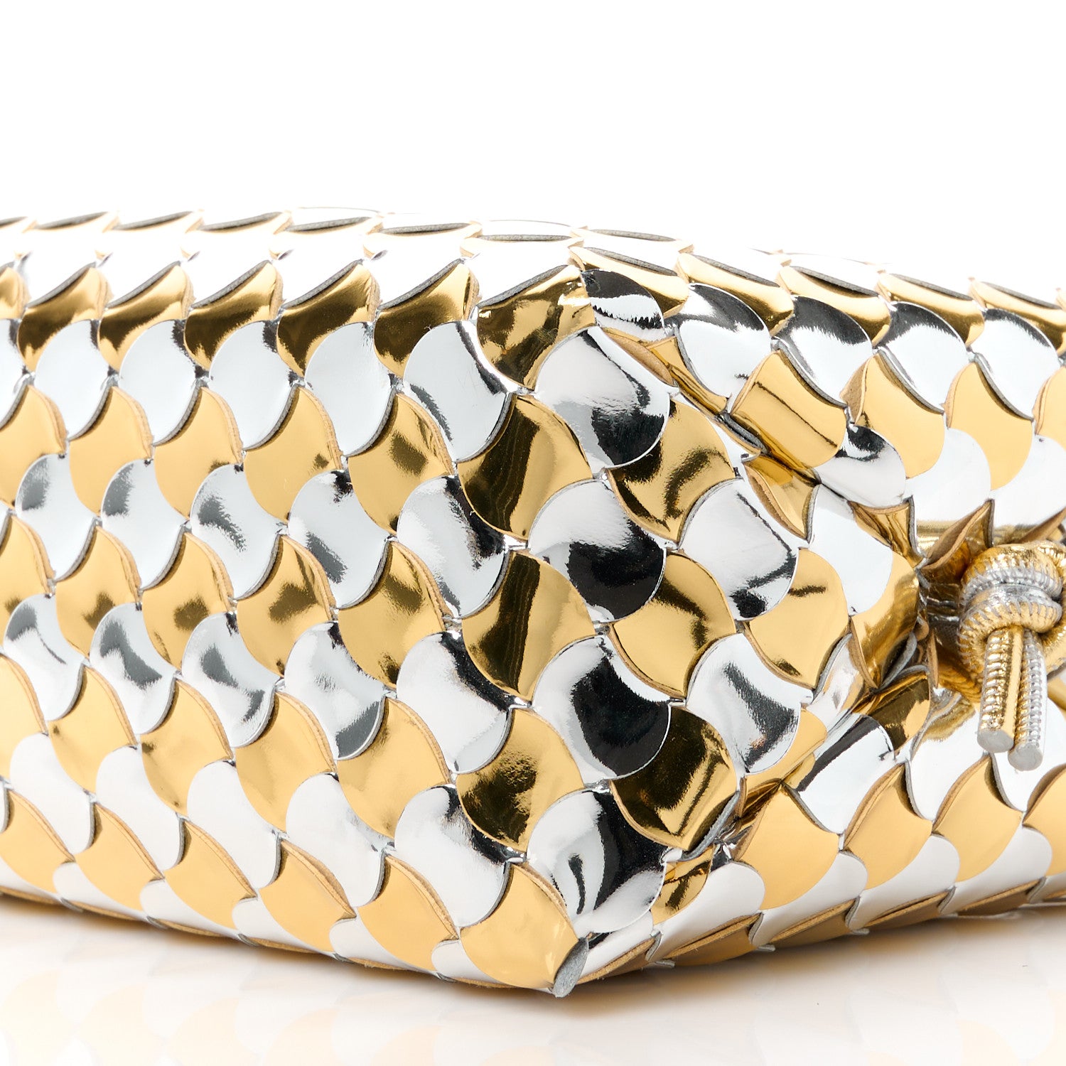 Bottega Veneta Metallic Lambskin Intrecciato Knot Small Loop Camera Bag Silver Gold 9 of 10