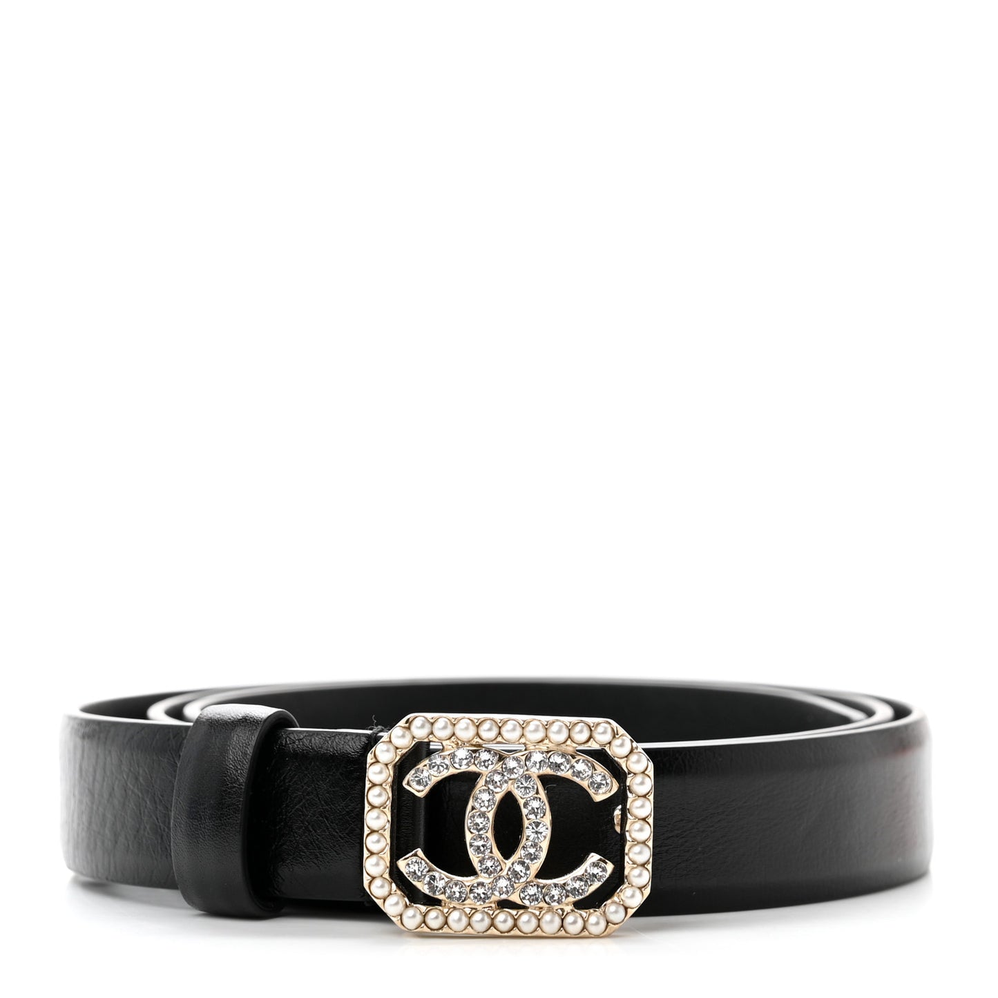 Calfskin Crystal Pearl CC Vendome Belt 75 30 Black