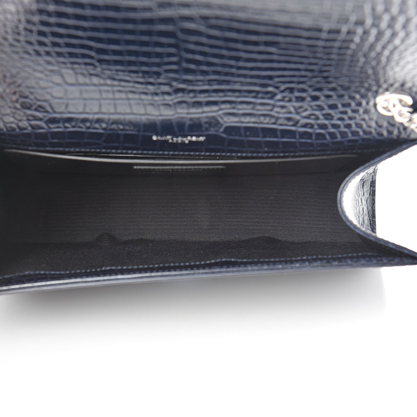Calfskin Crocodile Embossed Medium Classic Monogram Kate Tassel Satchel Blue Sapphire