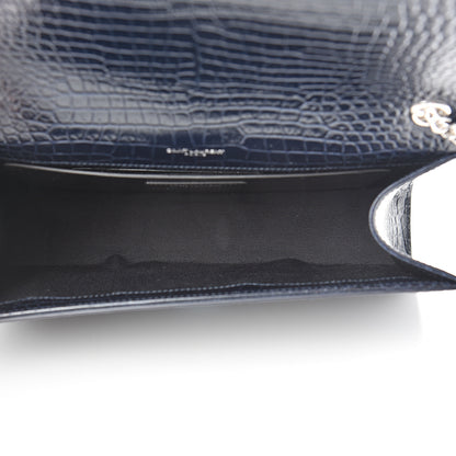 Saint Laurent Calfskin Crocodile Embossed Medium Classic Monogram Kate Tassel Satchel Blue Sapphire 4 of 10