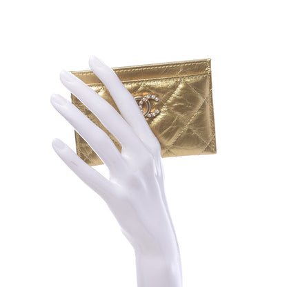 Chanel Metallic Aged Calfskin Quilted Card Holder Gold 2 of 8