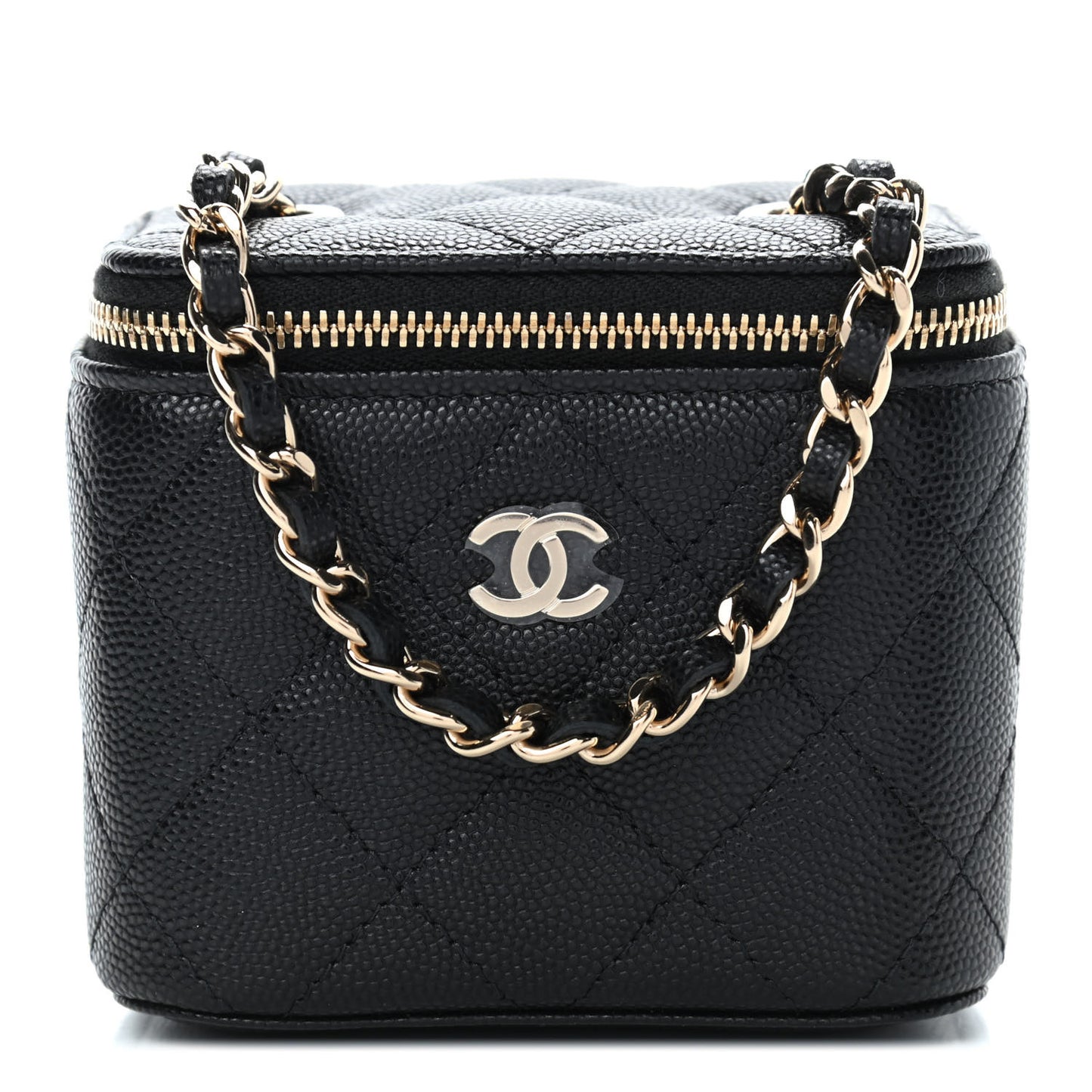 Caviar Quilted Mini Vanity Case With Chain Black