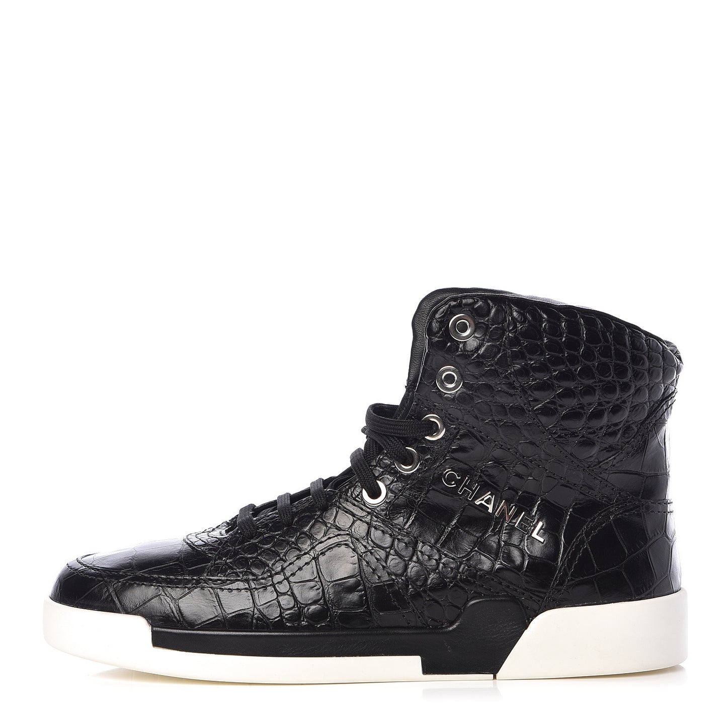 Calfskin Crocodile Embossed Mens Cocodile High Top Sneakers 42 Black