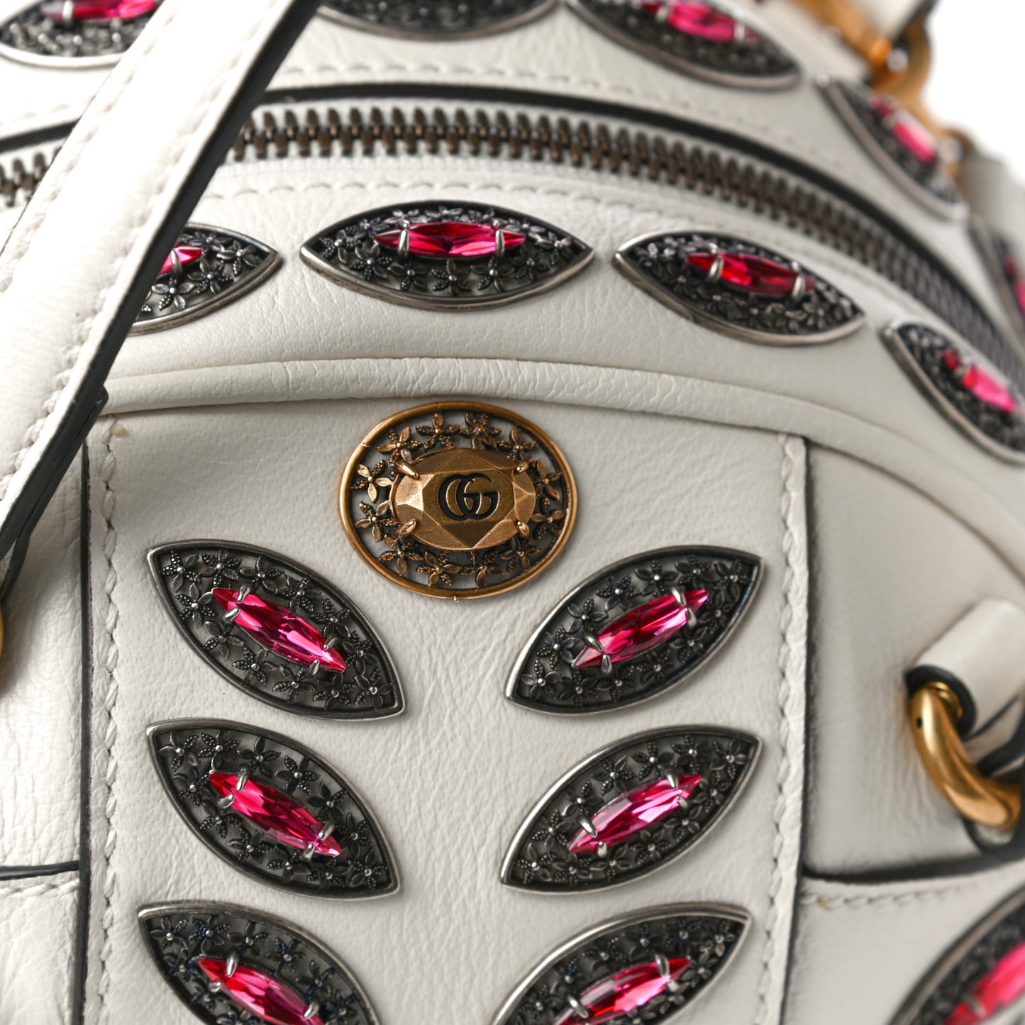 Calfskin Crystal Mini Tifosa Baseball Shaped Shoulder Bag White Fuchsia