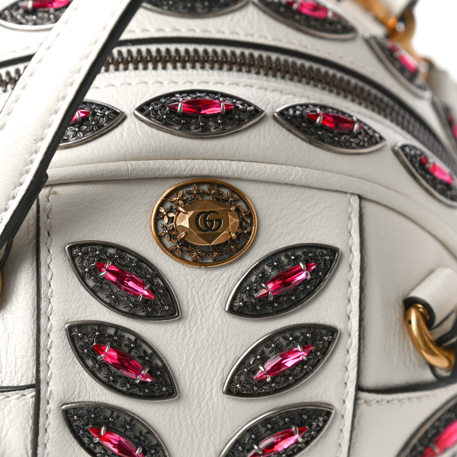 Gucci Calfskin Crystal Mini Tifosa Baseball Shaped Shoulder Bag White Fuchsia 16 of 16