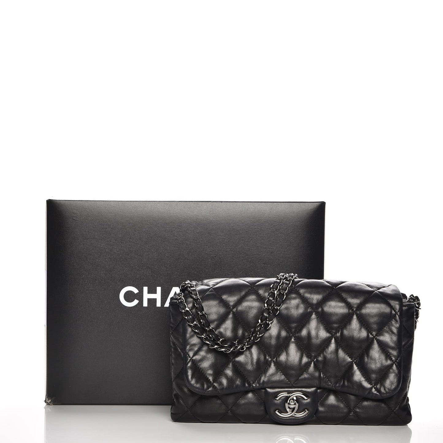 Lambskin Quilted 3 Accordion Flap Bag Black