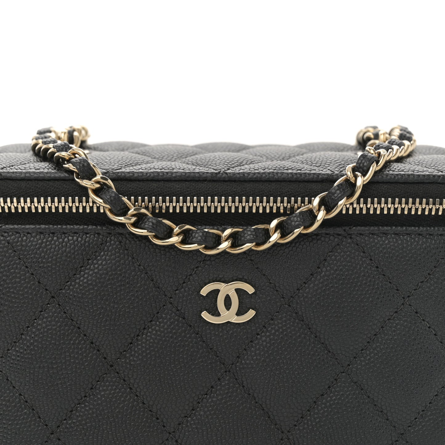 Caviar Quilted Small Vanity Case With Chain Black
