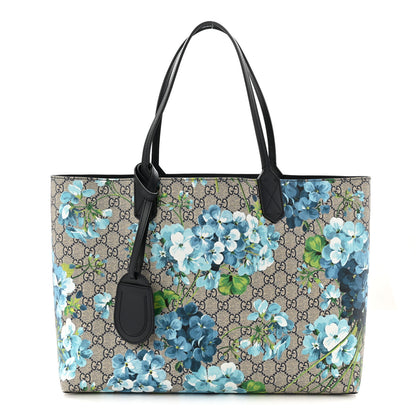 Gucci GG Supreme Monogram Blooms Medium Reversible Tote Beige Blue Navy 1 of 16