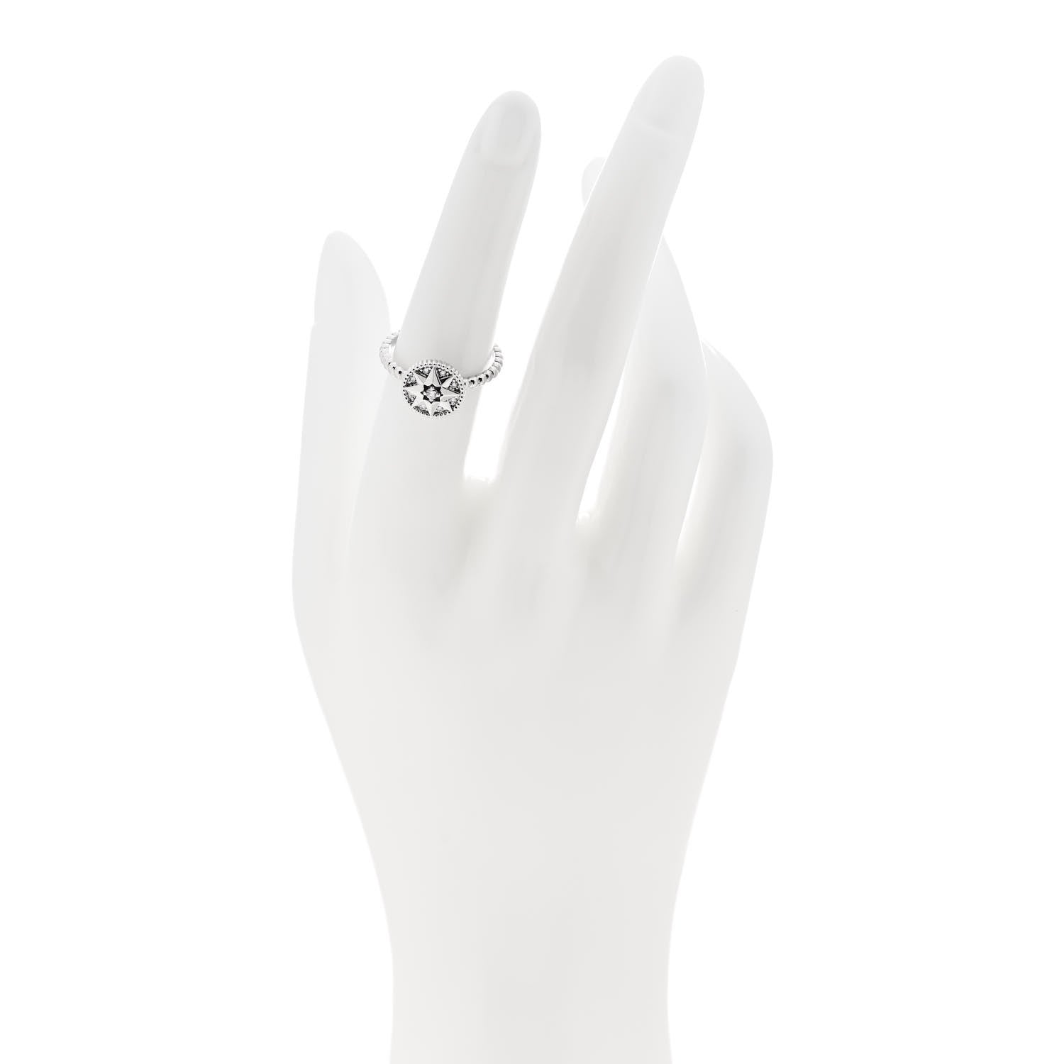 Christian Dior 18K White Gold Diamond Rose Des Vents Pave Ring 52 6 2 of 5