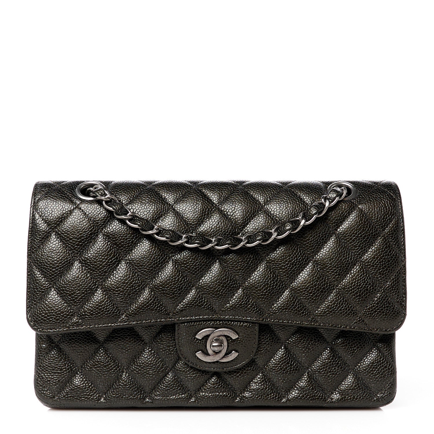 Chanel Metallic Caviar Quilted Medium Double Flap Dark Charcoal 1 of 11