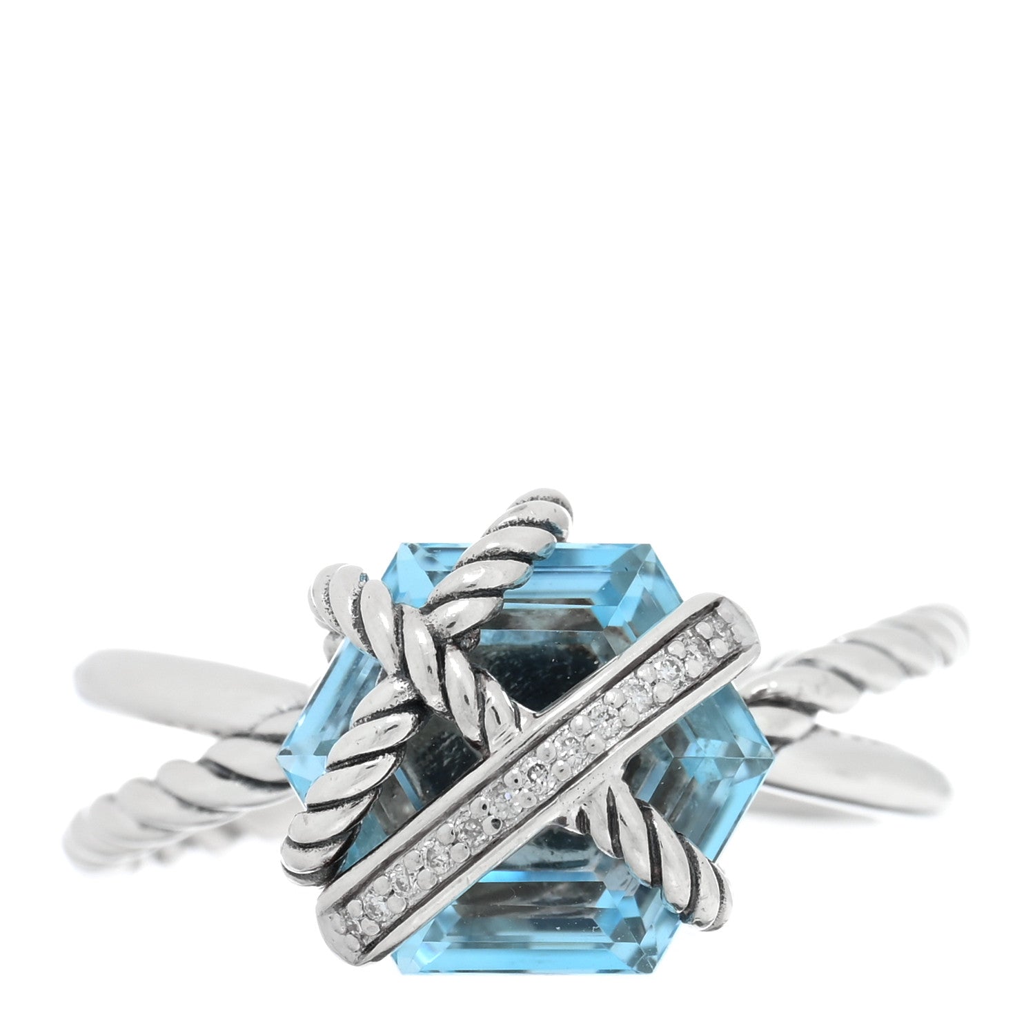 David Yurman Sterling Silver Diamond Blue Topaz 10mm Cable Wrap Ring 54 6.75 1 of 4
