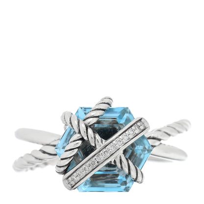 David Yurman Sterling Silver Diamond Blue Topaz 10mm Cable Wrap Ring 54 6.75 1 of 4