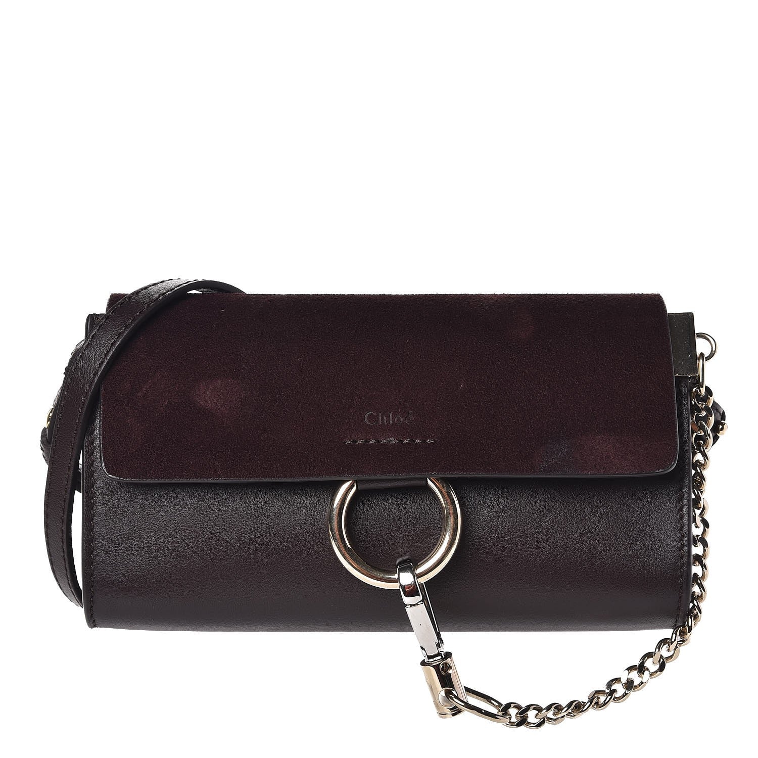 Chloe Suede Calfskin Mini Faye Shoulder Bag Carbon Brown 1 of 7