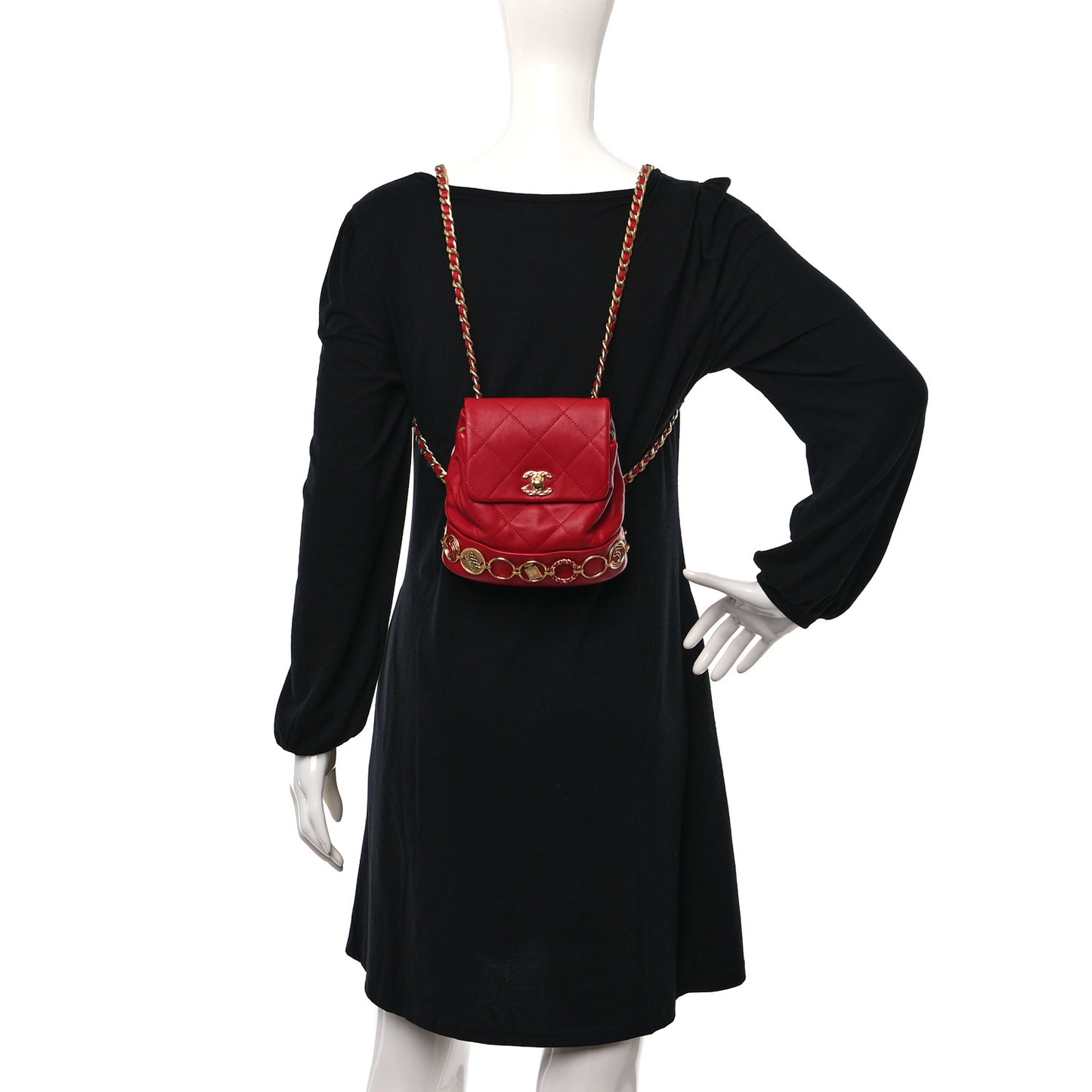 Calfskin Quilted Small Charms Backpack Red