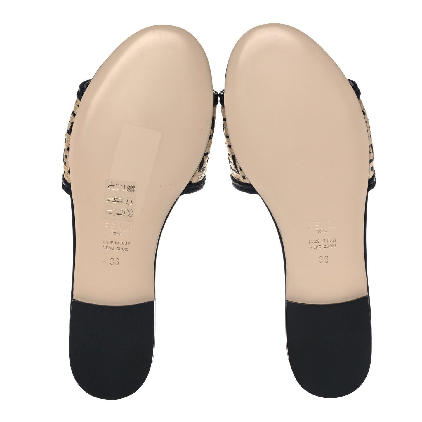 Raffia FF Flat Slide Sandals 36 Natural Black