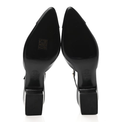 Chanel Lambskin Grosgrain Cap Toe Logo Ankle Strap Pumps 39 Black 5 of 9