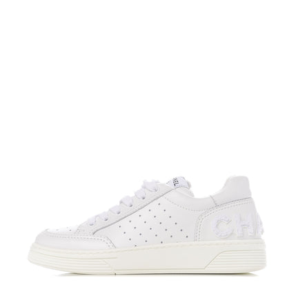 Chanel Calfskin Womens Logo Sneakers 37.5 White 1 of 9