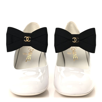 Chanel Patent Calfskin Grosgrain Bow Mary Jane Pumps 38.5 White Black 3 of 10